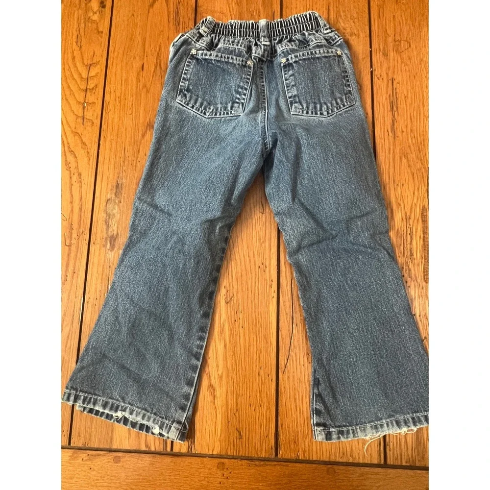 Sprockets Kids Jeans 5T Medium Wash Denim Elastic Waist Distressed Straight Leg